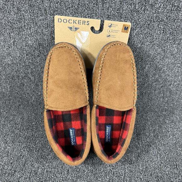 Dockers Moccasin Chestnut Brown Red Plaid Memory foam Slipper Men 7-8 - Picture 1 of 4